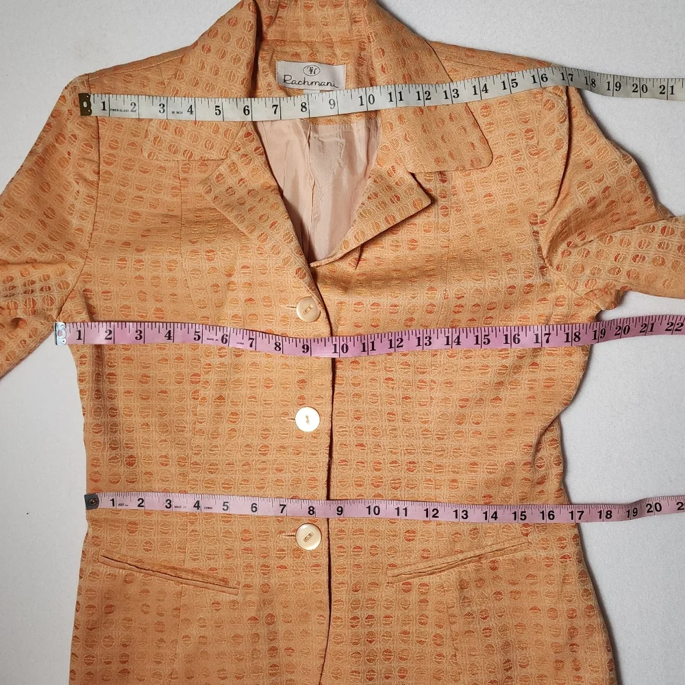 Vintage Cotton Orange Square Print Dress And Jacket Set